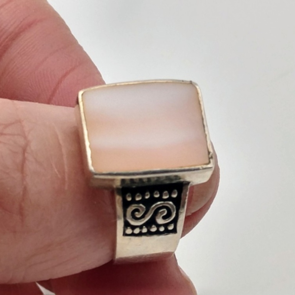 Peach Mop Sterling Silver Scrollwork Ringpeach Mop - image 1